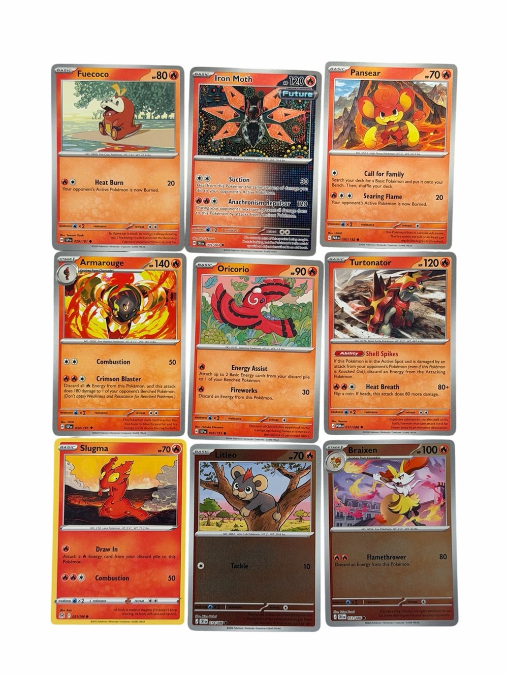 Lot of 9 fire type Pokemon trading cards